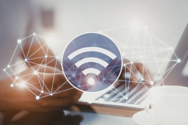 Ağ bağlantıları ile wifi sembolünün 2d illüstrasyonu