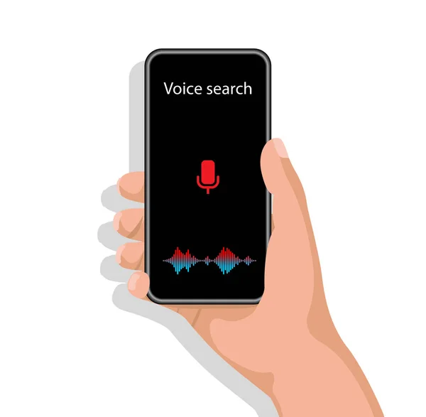 Kadın El Sesli Arama Kullanıyor Akıllı Telefon, Vektör — Stok Vektör