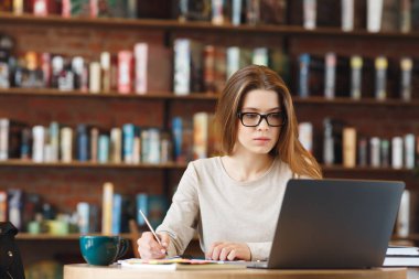 Bilgisayarda iş olanaklarını araştıran genç kız