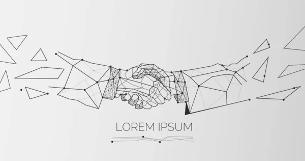 Illustration géométrique de deux hommes d'affaires serrant la main sur fond gris — Image vectorielle
