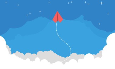 Red airplane gets ahead in the sky. New idea, change, trend clipart