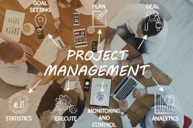 Ofis hayatı arka planında proje yönetim sürecinin birleşik görüntüsü