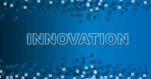 파란색 배경에 기하학적 도형 이 있는 단어 INNOVATION 을 사용 한 벡터 삽화 — 스톡 벡터