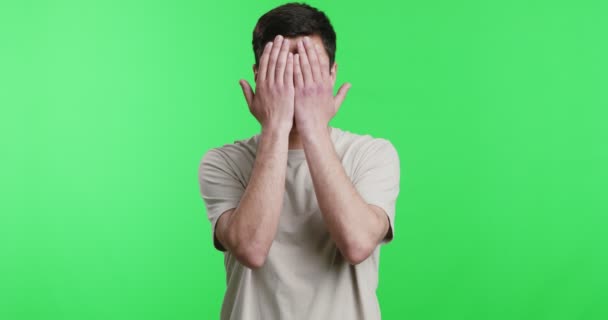 Young guy showing three wise monkeys gestures — Stock Video