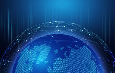 Global Ağ. Üzerinde çokgen noktalar olan dünya küresinin 3 boyutlu görüntülenmesi