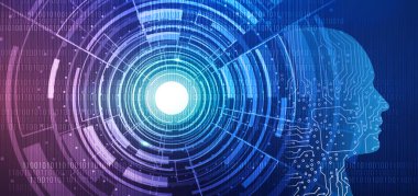 Modern bilim ve teknolojiler, yapay zeka kavramı. Sentetik vücuttaki insan beyni, serbest alan