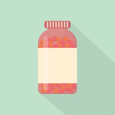 Tıp Konsepti. Kapsül haplarıyla dolu şişenin vektör çizimi