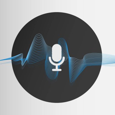 Ses tanıma. Işık zemininde ses dalgası ve mikrofon sembollü vektör illüstrasyonu