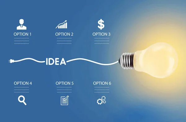 Ideas y estrategias de negocio. Bombilla brillante con idea de palabra en el alambre — Foto de Stock