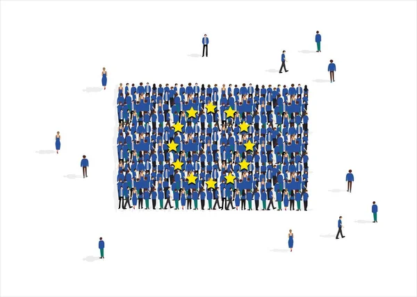 Vector illustratie met vlag van de Europese Unie bestaande uit mensen tegen witte achtergrond — Stockvector