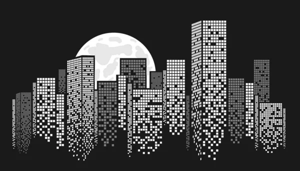 Umriss des industriellen Stadtzentrums mit hohen Bürogebäuden bei Nacht, Vektorillustration — Stockvektor