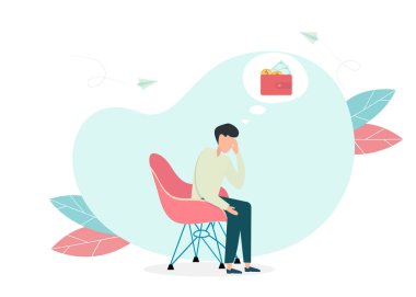 Ekonomik sorunlar ve borçlar yüzünden depresyonda olan üzgün bir adam.