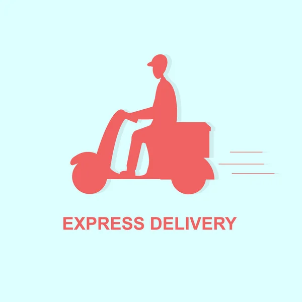 Delivery Boy Ride Scooter Motorkerékpár, piros felett kék — Stock Vector