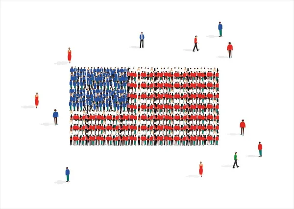 Estados Unidos de América bandera nacional compuesta de gente multitud sobre fondo blanco, ilustración vectorial — Archivo Imágenes Vectoriales