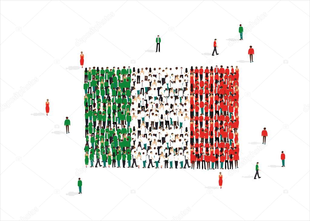 National flag of Italy made from people mob isolated on white, vector illustration