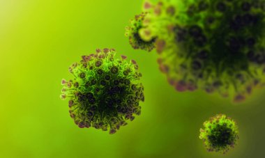 Yeni koronavirüs pnömoni hücrelerinin makro görünümü, boş uzay ile üç boyutlu illüstrasyon