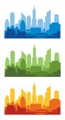 Картина, постер, плакат, фотообои "modern city silhouettes in various colors on white background, vector illustration set", артикул 388284972