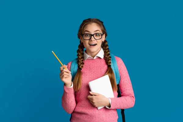 Teenage dívka v brýlích a s notebooky — Stock fotografie