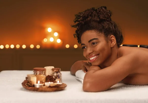 Closeup of happy woman getting massage with aromatherapy — Stock Photo, Image