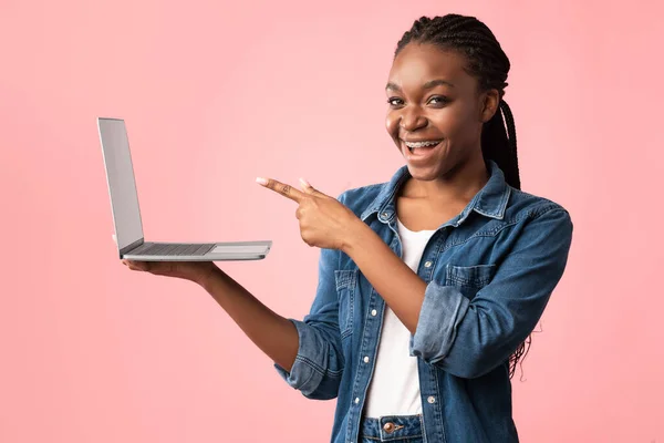 Happy Black Woman Holding Laptop And Exclaiming With Excitement