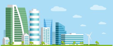 Kentsel Gökdelen Binaları ile Modern Şehrin Vektör İllüstrasyonu