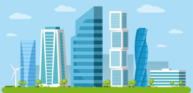 Büyük Modern Şehir Manzarası. Kentsel Gökdelen Binalarının Vektör ResmiComment