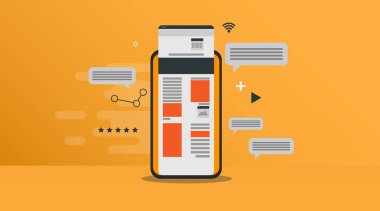 Cep Telefonu ve Simgeli İnternet Ağ Şeması, Turuncu Arkaplan