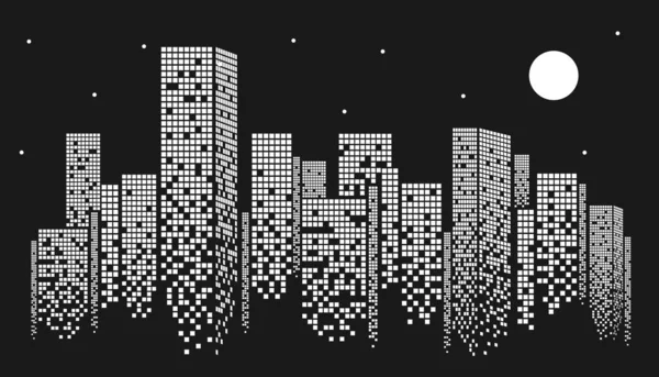 Overzicht van de centrale zakenwijk met hoogbouw 's nachts, vectorillustratie — Stockvector