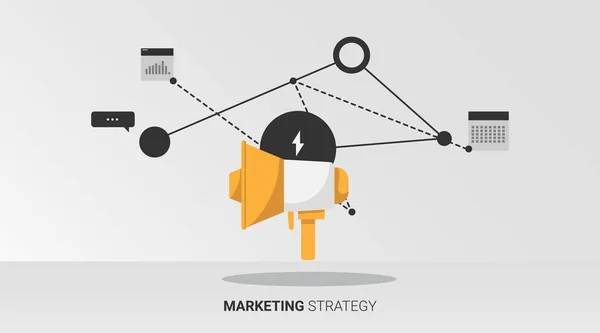 Marketing Strategie Illustratie Met Megafoon en Social Media Iconen, Vector — Stockvector
