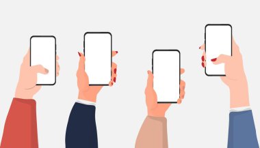 Gri Arkaplan Üzerinde Boş Ekranlı Akıllı Telefonları Tutma, Resim