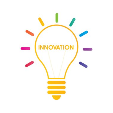 Yaratıcı Fikirler ve Yenilikler. Soyut Ampul Renkli Işınlarla Parlıyor, Vektör