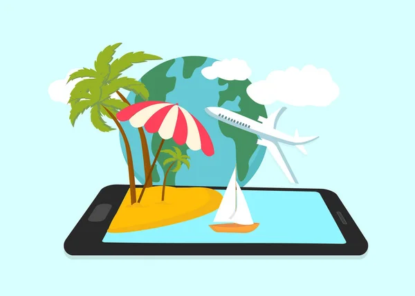 Illustration verticale vectorielle de la plage sur l'écran du téléphone — Image vectorielle