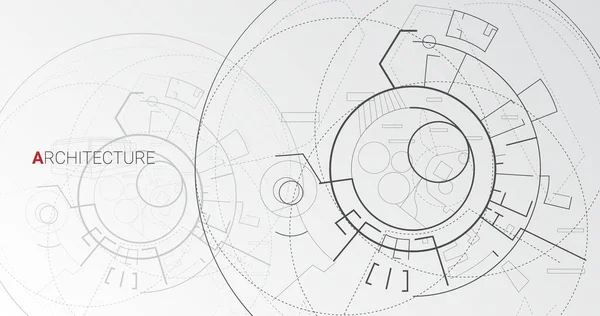 Dibujo esquemático arquitectónico con plan de construcción abstracto, fondo vectorial gris — Vector de stock