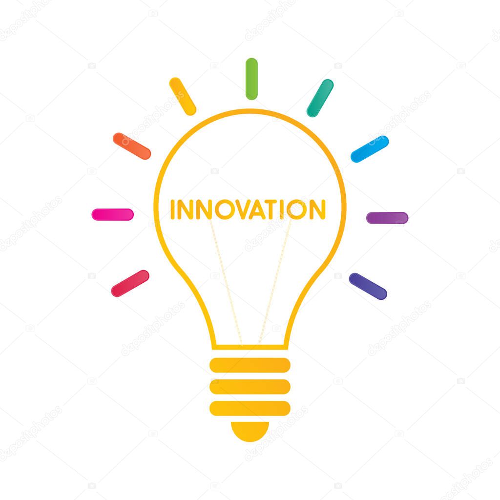 Creative Ideas And Innovations. Abstract Light Bulb Shining With Colorful Rays, Vector