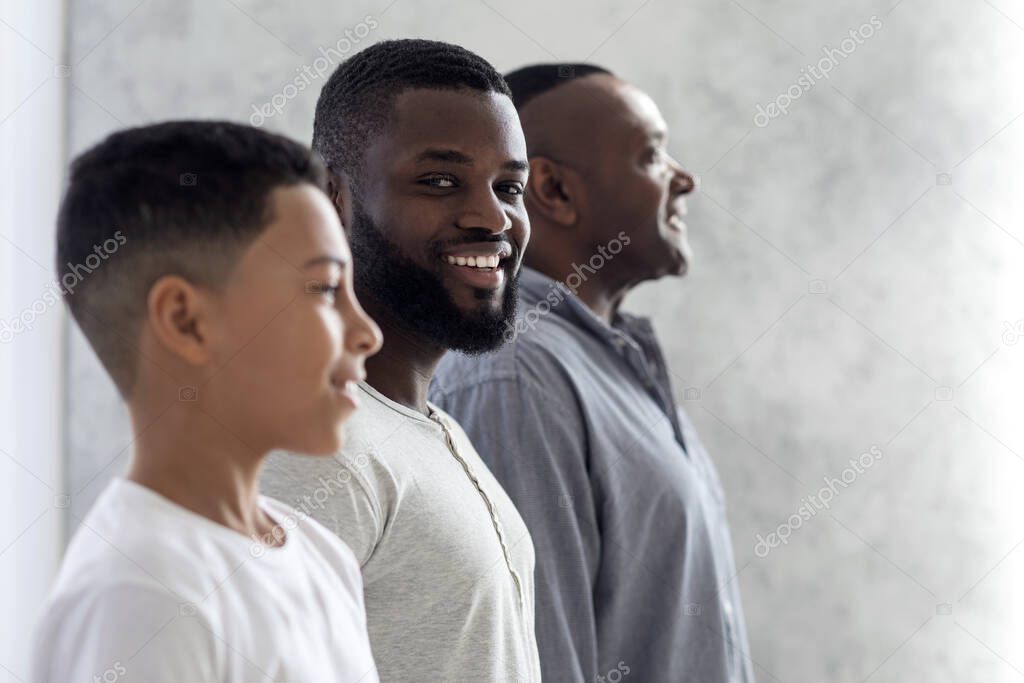 Role of Men In Families. Black Man Posing With Son And Father