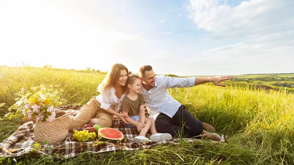 Açık havada piknikte güzel bir aile. — Stok fotoğraf