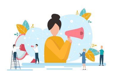 Hoparlörlü Kız Çevrimiçi İnsanlarla İletişim, Resim, Beyaz Arkaplan