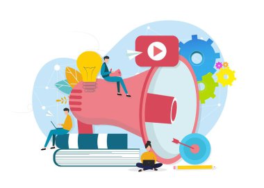 Megafonla Kavramsal İllüstrasyon ve Çevrimiçi İletişim, Beyaz Arkaplan