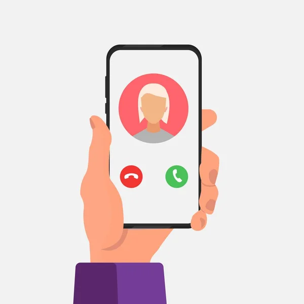 Male Hand Holding Cellphone With Incoming Call, White Background, Vector — стоковий вектор
