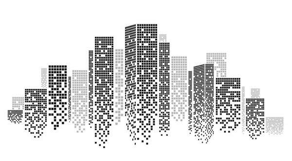 Centre commercial de la ville contemporaine avec des silhouettes de gratte-ciel sur fond blanc, illustration vectorielle — Image vectorielle