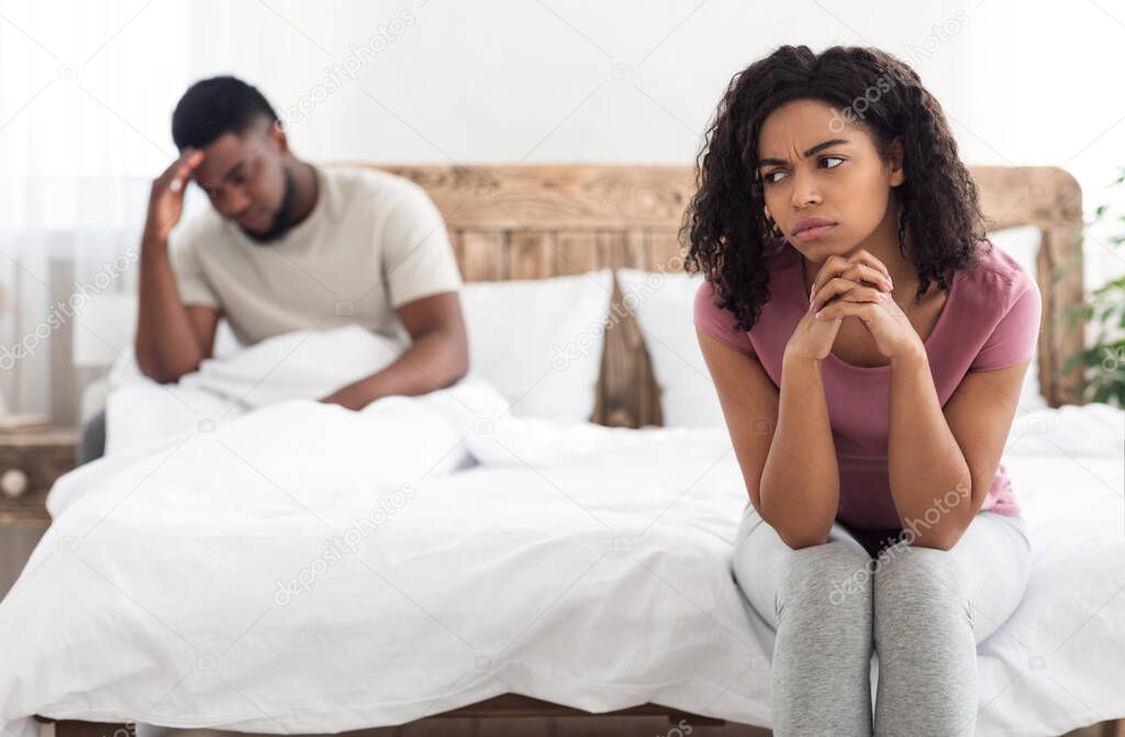 Young married black couple having relationships crisis