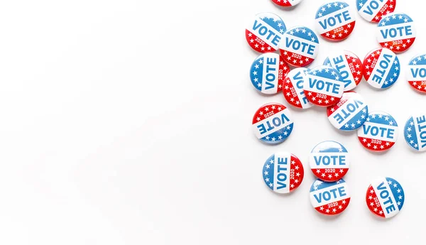 US elections button badges with patriotic text — Stock fotografie