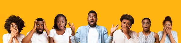 Collage de personnes afro-américaines choquées sur jaune — Photo