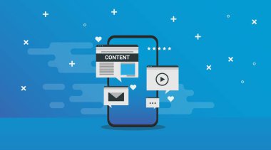 Mavi Arkaplanda İnternet Çokluortam Simgeleri ve Resimli Cep Telefonu
