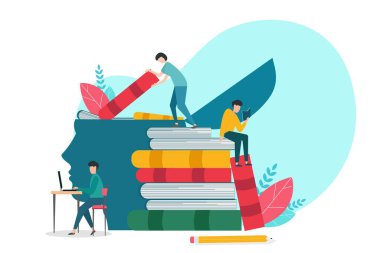 İnsanlar Bilgi Alma, Beyaz Arkaplan, Kavramsal İllüzyon Okuma Öğreniyor