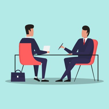 İş Başvurusu ve Yönetici İş Görüşmesinde Oturuyor, Turkuaz Arkaplan