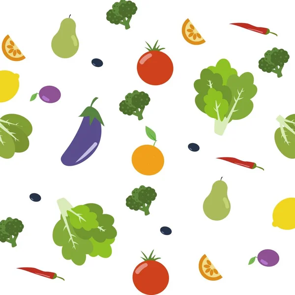 Seamless Fruits And Vegetables Pattern On White Background — Stock Vector