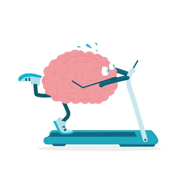 Entrenamiento cerebral sobrecargado en cinta de correr sobre fondo blanco, ilustración — Vector de stock