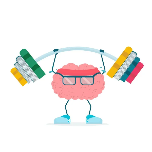 Strong Brain Character Lifting Bar Training Over White Background, Vector — Stock Vector