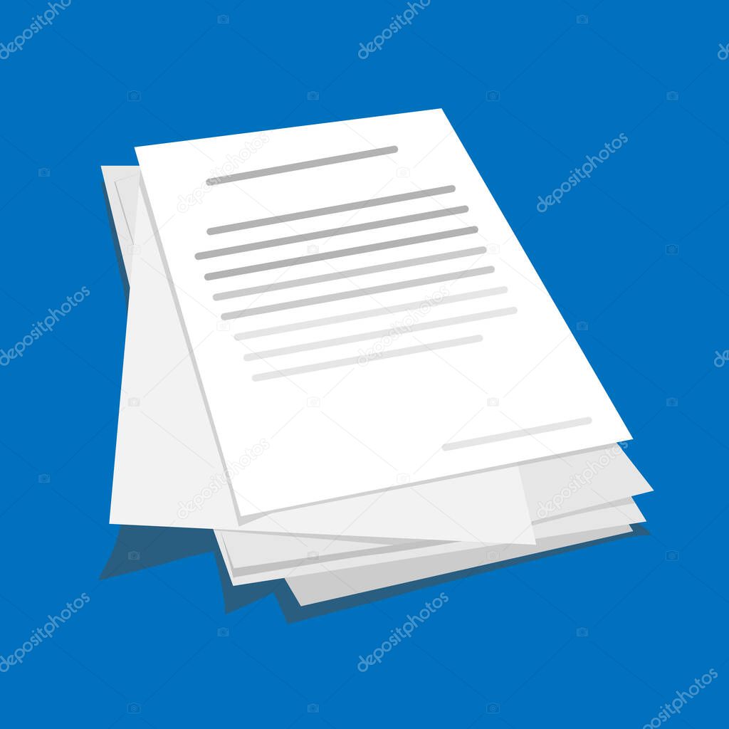 Stack or Pile Of Business Documents Over Blue Background, Vector Illustration